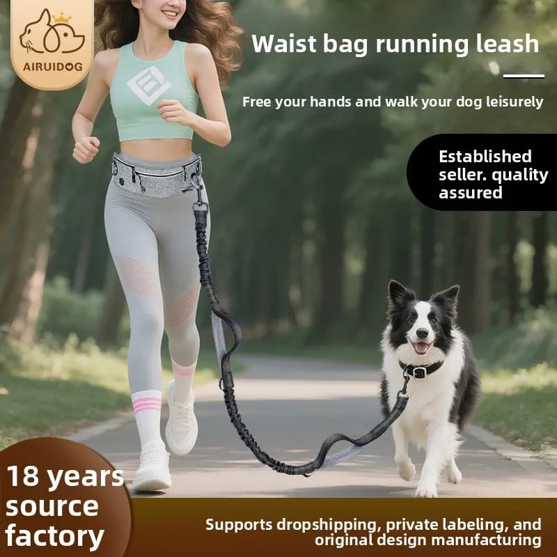 Cross-border Anti-shock Retractable Dog Leash, Nylon Reflective Multifunctional Sports Waist Bag Pet Traction Rope