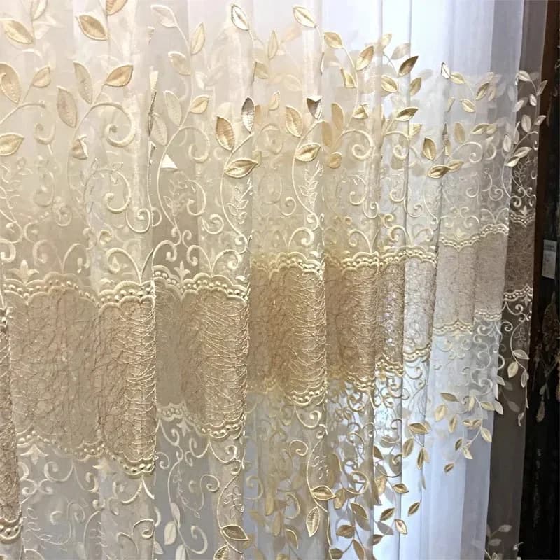 Tenda di garza ricamata 1PC con foglie in rilievo Tende ad alta precisione per soggiorno, sala da pranzo, camera da letto