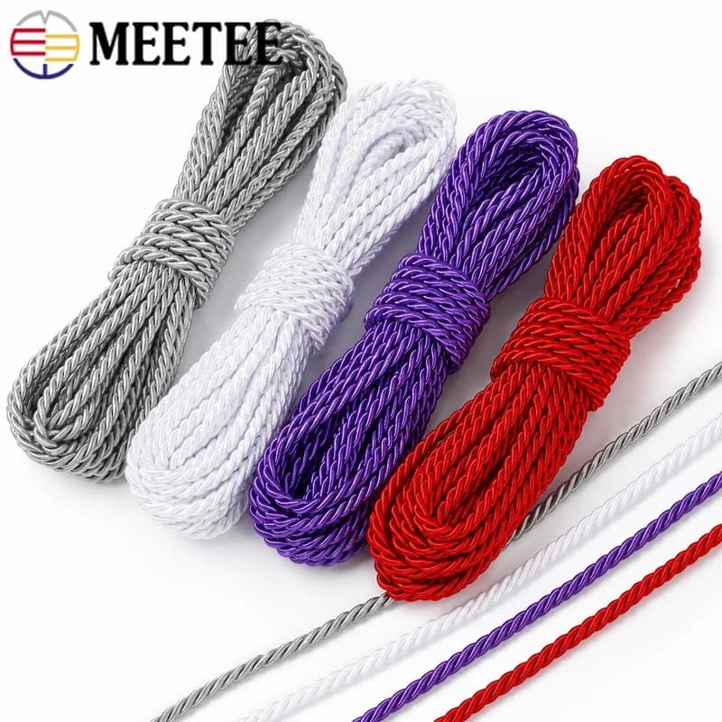 20Meters 5mm Cotton Nylon Blend Three Strand Rope for Bag Handles Drawstring Home Decor Textile Braiding Sewing Craft Projects