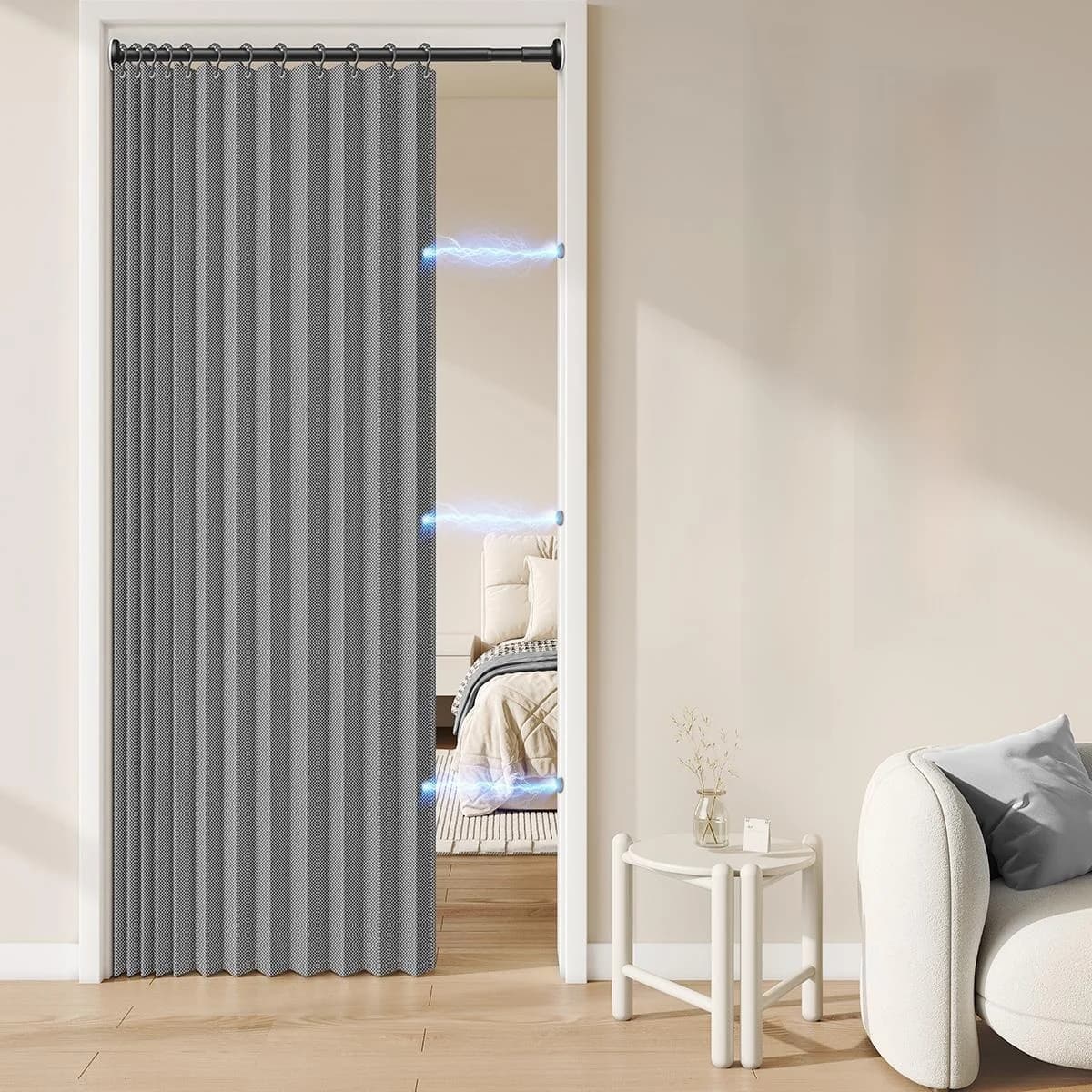 Elegante Tenda per Porta Antivento, Divisorio per Stanza, Barriera per Cucina, Tenda per Ingresso Armadio, Senza Foratura, con Ganci