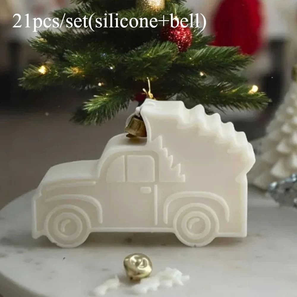 21 pz/set Camion Di Natale Candela Stampo In Silicone con 20 pz Campana D'oro Sollievo Pino Forma di Auto FAI DA TE Partito Resina Gesso Decorazione Artigianale
