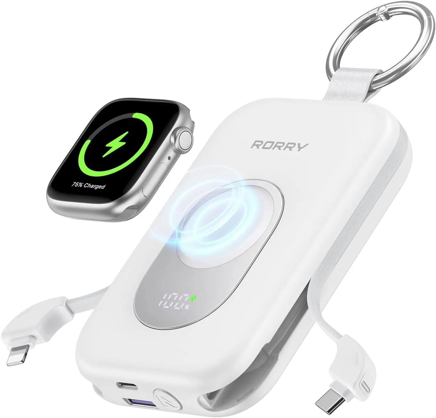 Portable Charger 20000mAh PD 30W with Integrated Cables, Power Bank for Fast Charging for iPhone, iPad, Apple Watch, Essential for Travel