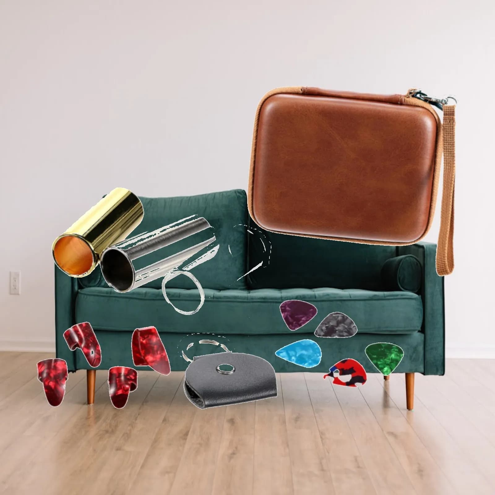 3 Guitar Slides with Bag, Smooth Easy to Carry, Instrument Accessories, Finger Pick and Thumb Pick for Acoustic Guitar Player