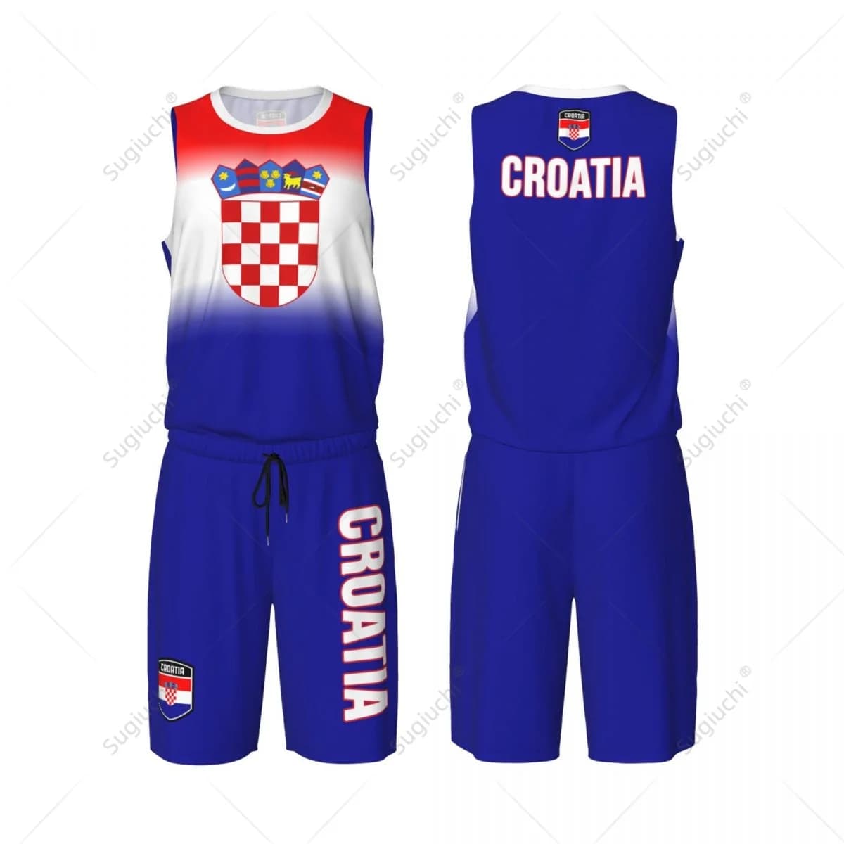 Set di maglie da basket con bandiera della Croazia per uomo, maglia e pantaloni in rete, senza maniche, esclusivo, personalizzabile con nome e numero, unisex
