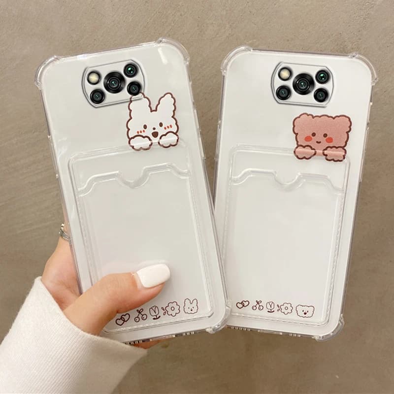 Custodia per telefono con supporto per Slot per schede trasparente PocoX3 per Xiaomi Mi Poco X3 Nfc Pro X 3 Gt 5g Poko X3pro custodia per borsa tascabile con orso