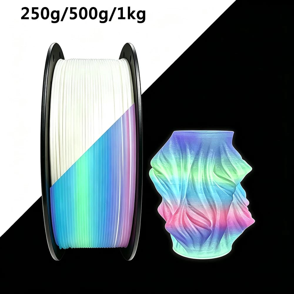 250g 500g 1kg 3D Printer Filament 1.75mm PLA White To Luminous Rainbow 3D Printing Rainbow Luminous filament Vacuum Packaging