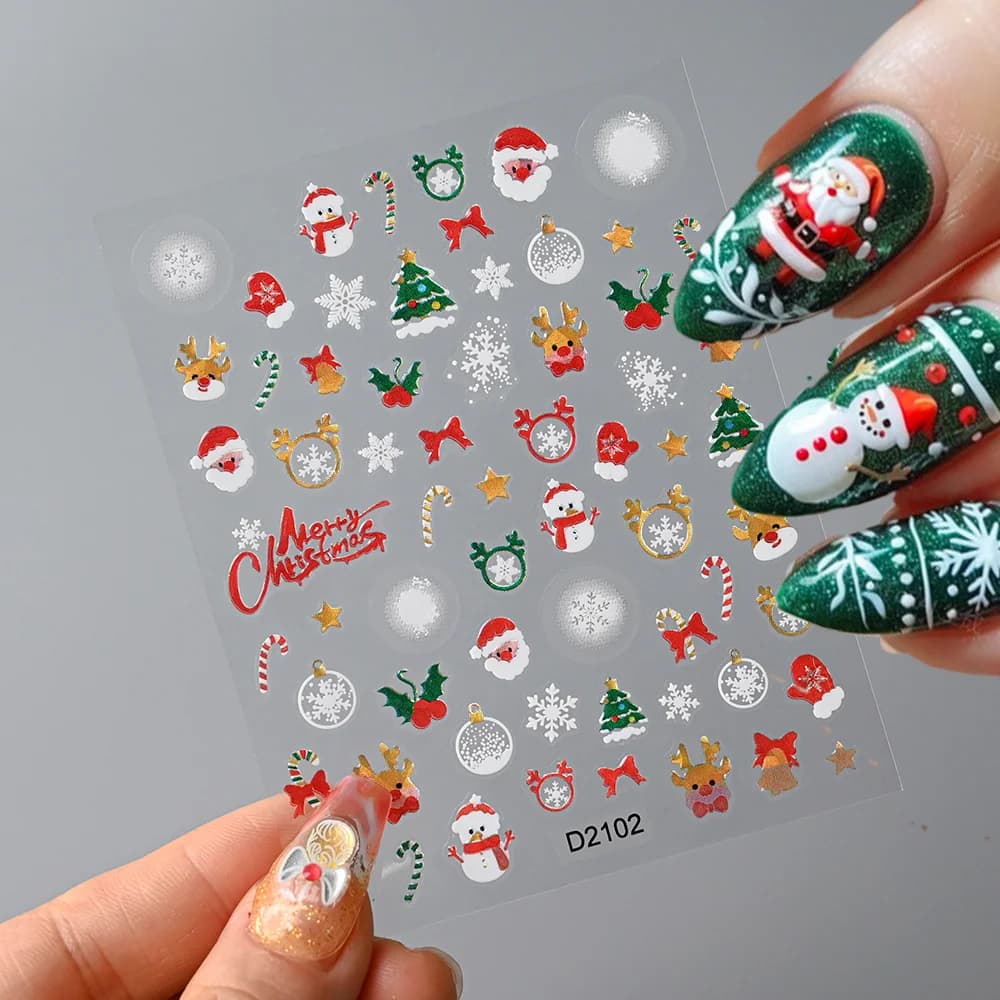 1 pz 5D adesivi per nail art di Natale carino Babbo Natale pupazzo di neve fiocchi di neve alce adesivo cursore per unghie Natale inverno decalcomanie per manicure fai da te
