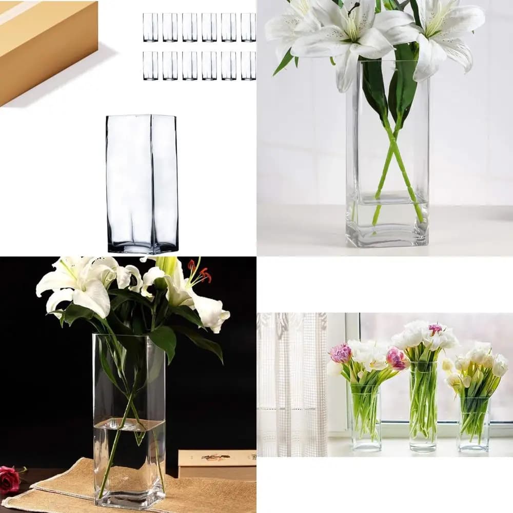 WGV High square vase in bulk glass, length 3, height 8, transparent floral container, candle holder, terrarium flower for weddings