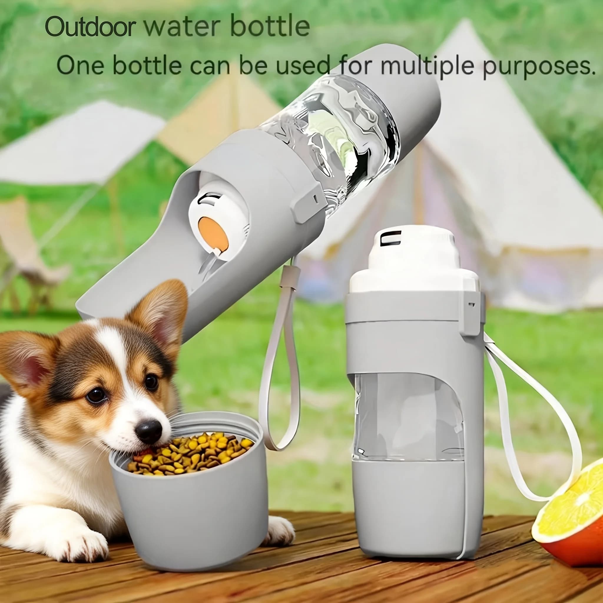 Borraccia per cani con tazza da viaggio pieghevole, dispenser d'acqua portatile a prova di perdite, accessorio per passeggiate all'aperto con cordino