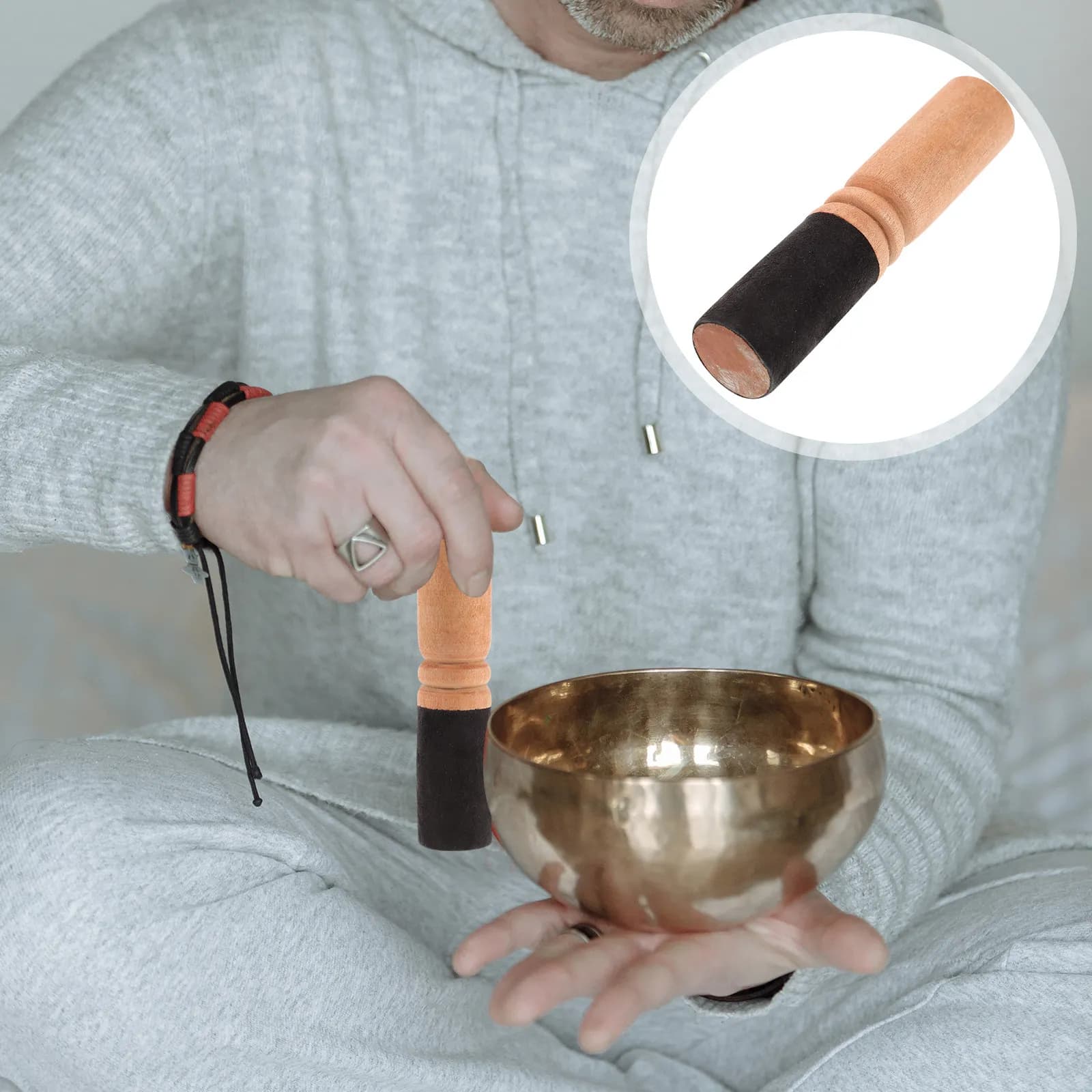 Buddha Singing Bowl Stick Wooden Sound Bowl Mallet for Meditation Relaxation Spiritual Gifts Calm Mind Vibrational Healing Nepal