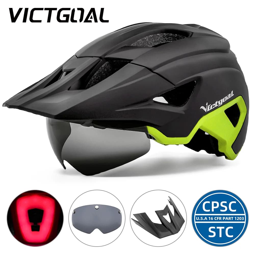 VICTGOAL LED Bike Helmet with Visiera for LED Sunglasses Rechargeable Men's Bicycle Helmet Sunglasses Shield Road MTB Cycling Helmets