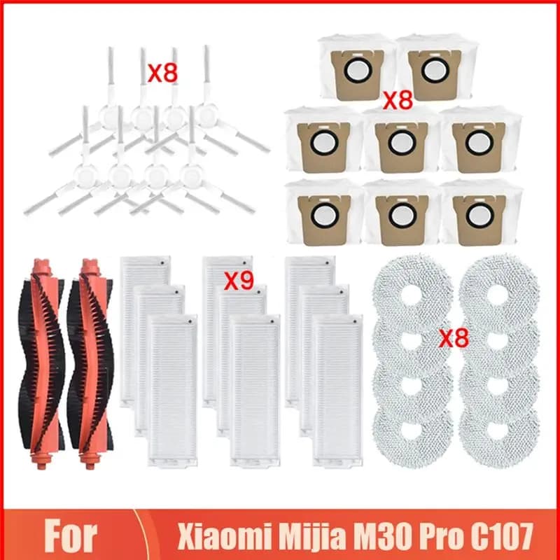 ABLD For Xiaomi Mijia M30 Pro C107 Robot Vacuum Cleaner Bench Washer Bag Collective Filter HEPA Main Brush and Lateral Spazzola Ricambio