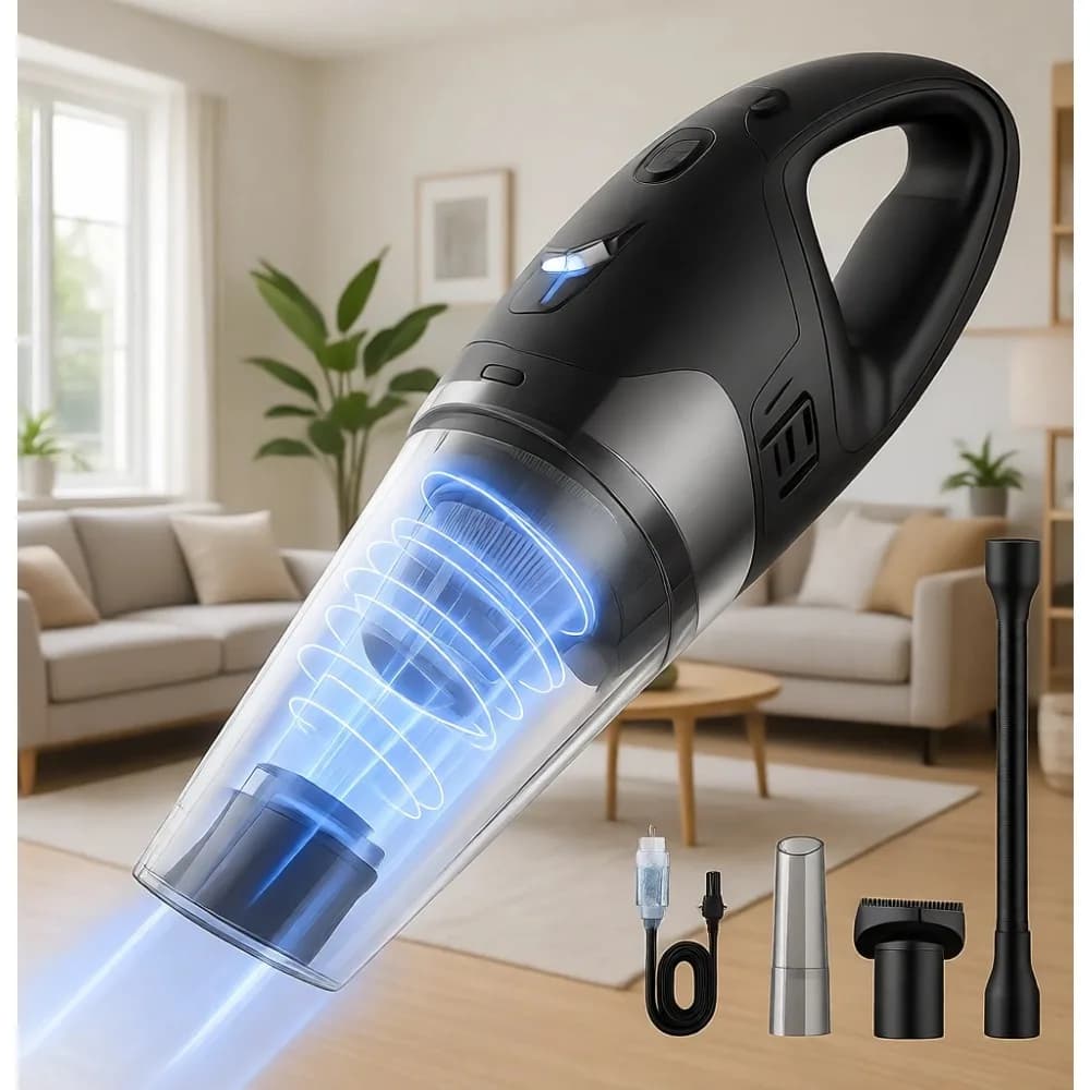 Aspirapolvere Portatile Senza Fili 3in1 Ricaricabile USB LED HEPA Leggero per Auto, Peli di Animali e Polvere