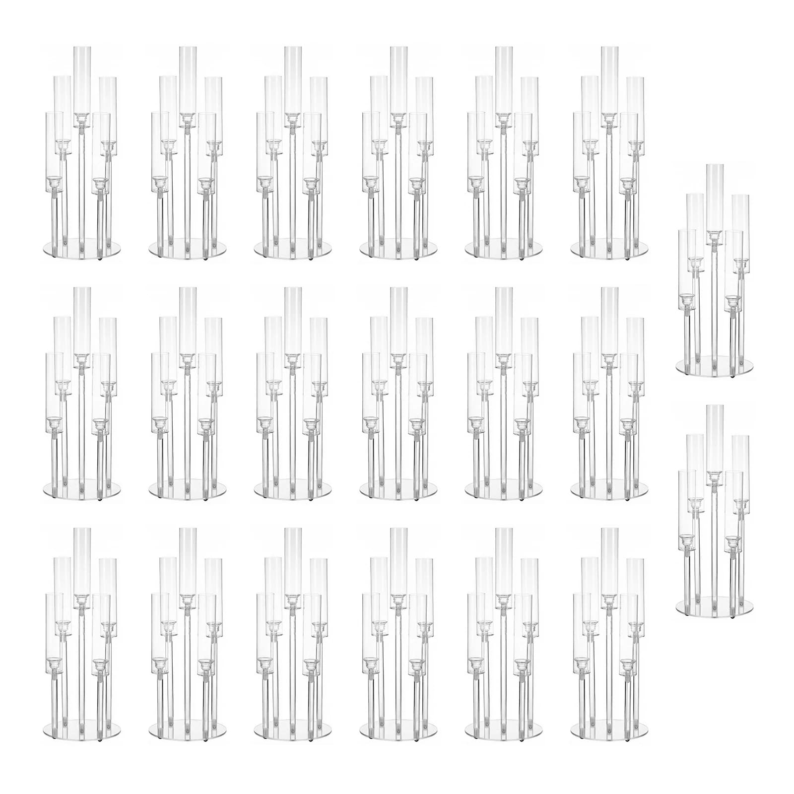 20/10 Pezzi Candelabri in Acrilico Trasparente a 5 Bracci con Paralume, Portacandele LED da 0,8 cm per Centrotavola, Decorazioni per Matrimoni e Feste