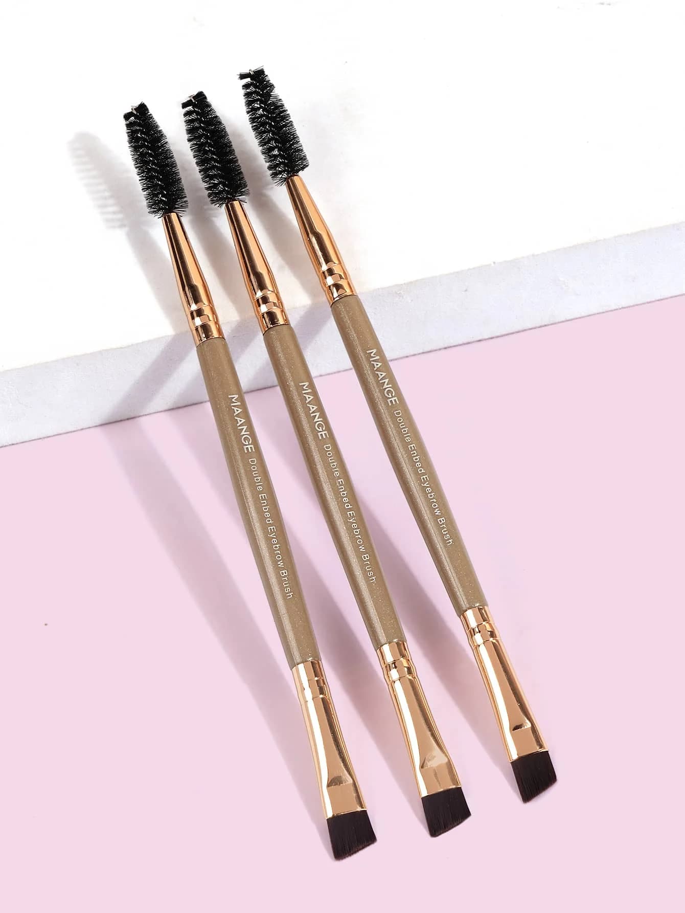 MAANGE Set di pennelli per sopracciglia professionali a doppia punta, 3 pezzi, strumenti per il trucco, fibre morbide, comodi da trasportare, essenziali per i viaggi, pennello per sopracciglia, pennello per ombretto, pennello a spirale