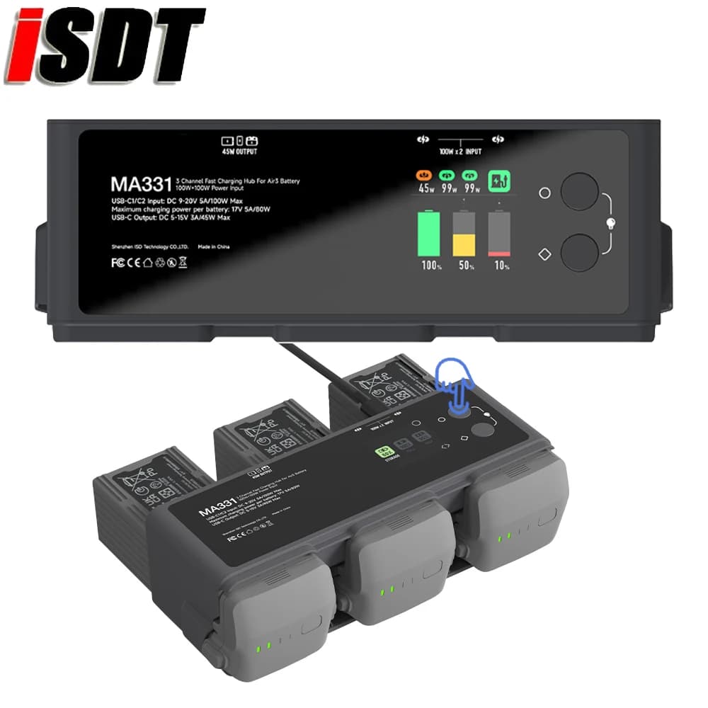 ISDT MA331 200W (Dual 100W) smart battery fast charging Butler USB Type-C Plug OTA updates for DJI Air3 antenna FPV drone
