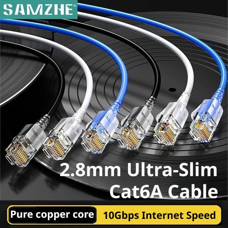 SAMZHE Slim Cat6A RJ45 High Speed Internet Cable 10 Gbps 31AWG Support Cat8 Cat7 Network LAN Cable Patch for Computers and Games