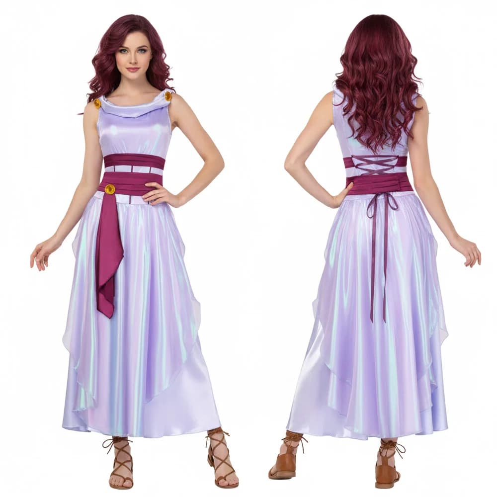 Costume da Cosplay Megara Meg Princess, Vestito Viola da Cartone Animato, Abito da Donna per Halloween, Carnevale, Feste e Giochi di Ruolo, Takerlama