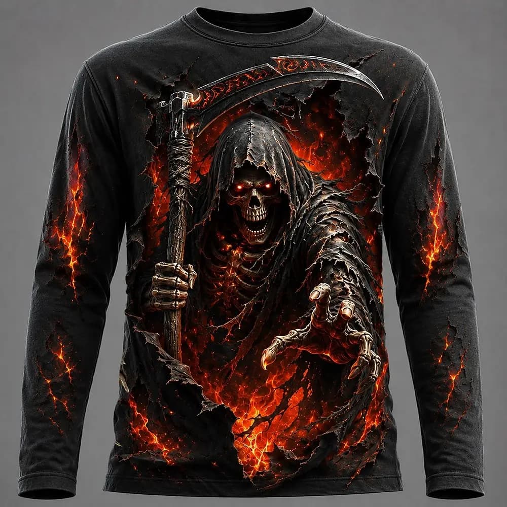 Halloween Men 3D Graphic Printed Long Sleeve T Shirt Gothic Skull Pullover Tops Autumn New Festive Gift Men Clothing Tops Tees