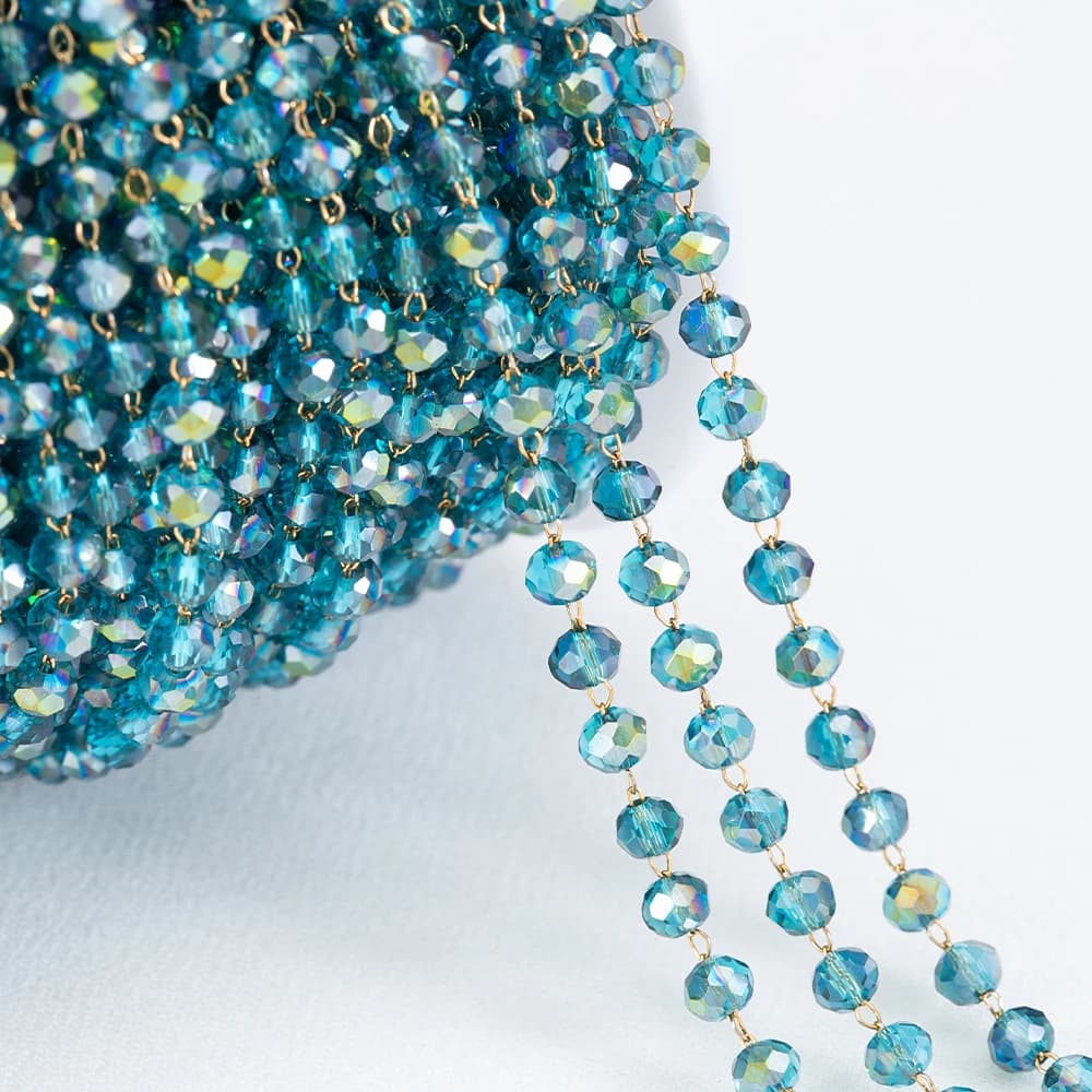 1 metro 3.5mm sfera di cristallo verde catena dorata in acciaio inossidabile catene di perline di strass per gioielli da donna che fanno catena di vestiti fai da te