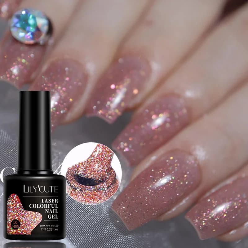 LILYCUTE 7ML Laser Colorato Glitter Smalto per unghie Gel a lunga durata Effetto scintillante brillante Soak Off Nail Art Manicure Gel Smalto