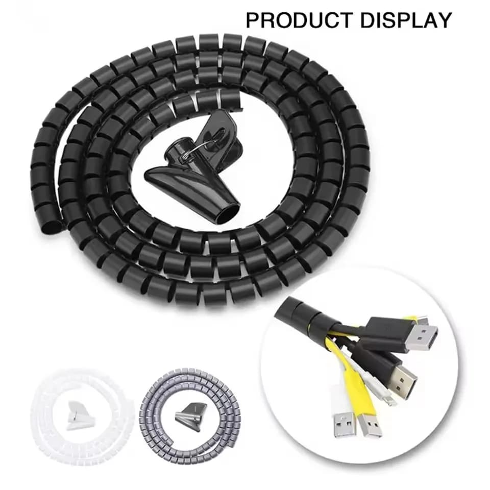 2M Cable Tube Clip Flexible Spiral Wire Protector Computer Cord Protective Tube Clip Cable Organizer Desk Tidy Management Tools