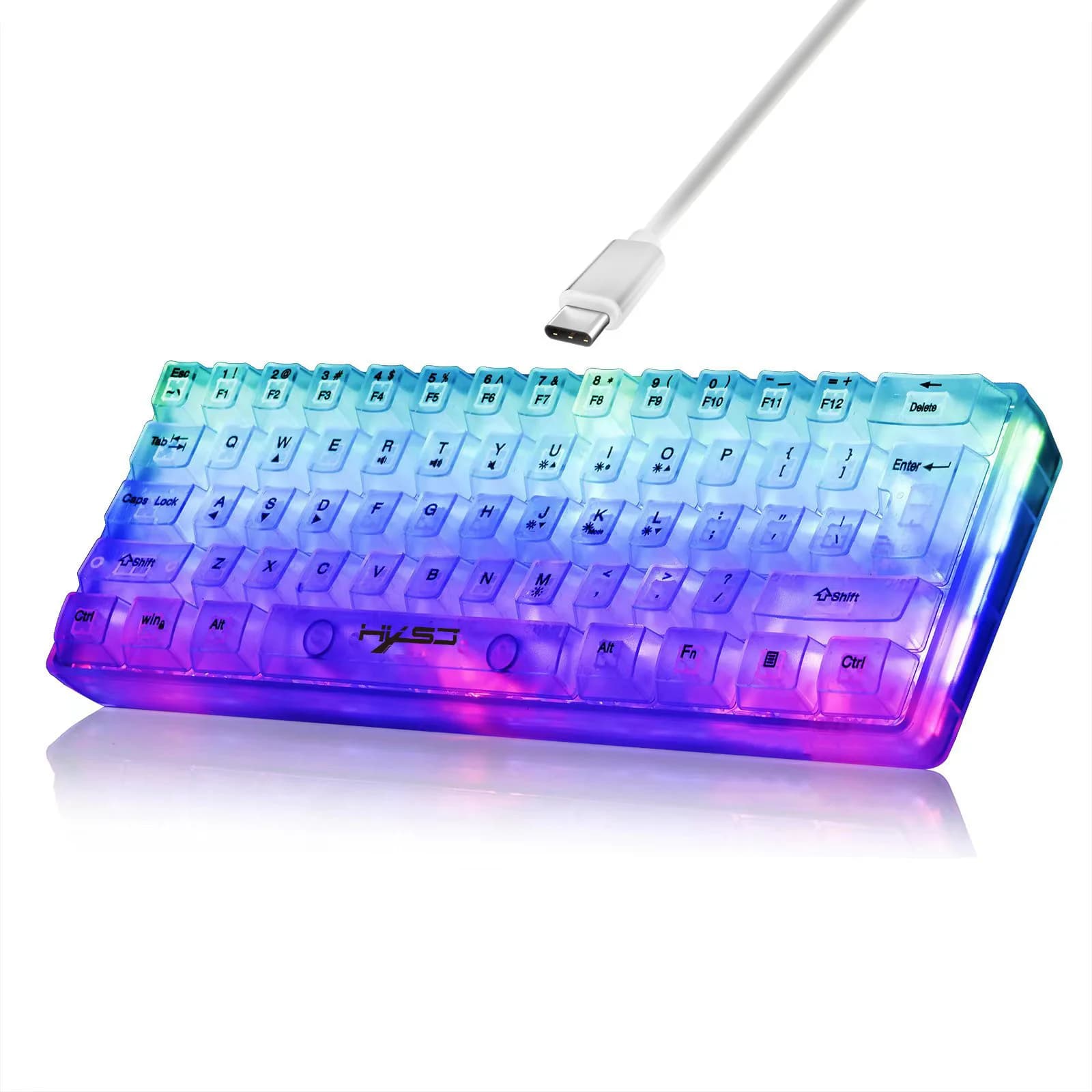Nuova tastiera da gioco V700 a 61 tasti con membrana cablata, tastiera da gioco completamente trasparente, tastiera da gioco con retroilluminazione RGB, sensazione meccanica