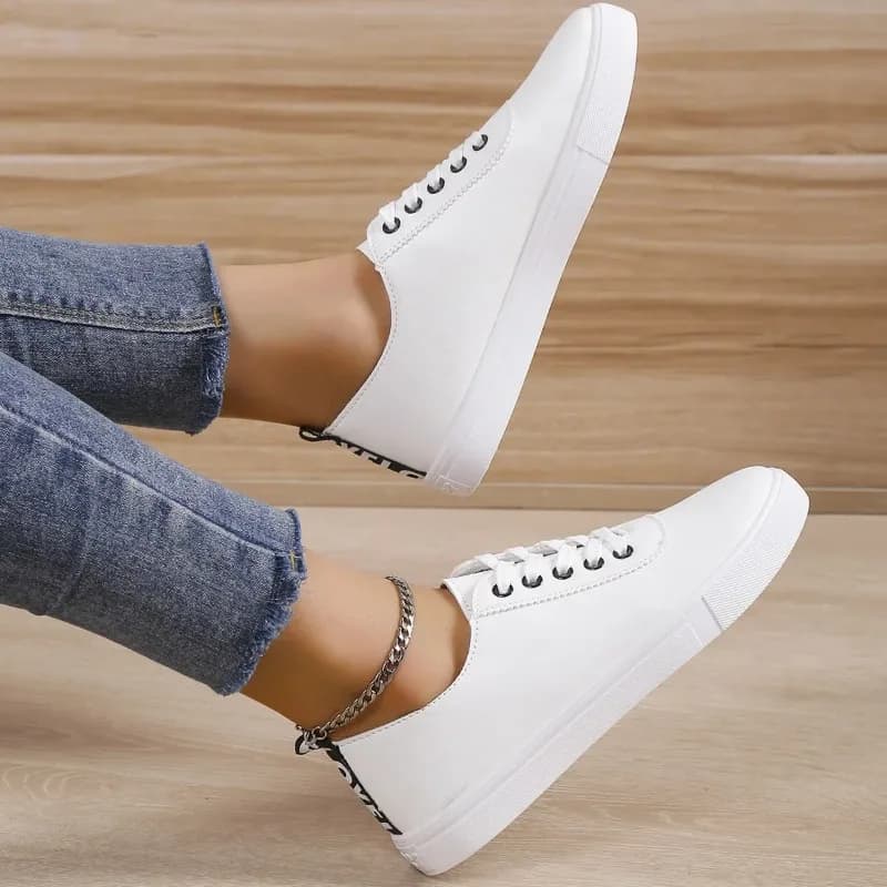 Off White Shallow Shoes Sneakers Women Lace-up White Shoes Versatile Soft Sole Leather Running Walking Zapatos Student Campus