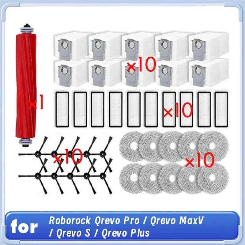 BAAO - Per Robot Aspirapolvere Roborock Qrevo Pro / Qrevo Maxv / Qrevo S / Qrevo Plus: Spazzola Laterale, Filtro HEPA, Panno Lavapavimenti, Sacchetto Raccoglipolvere