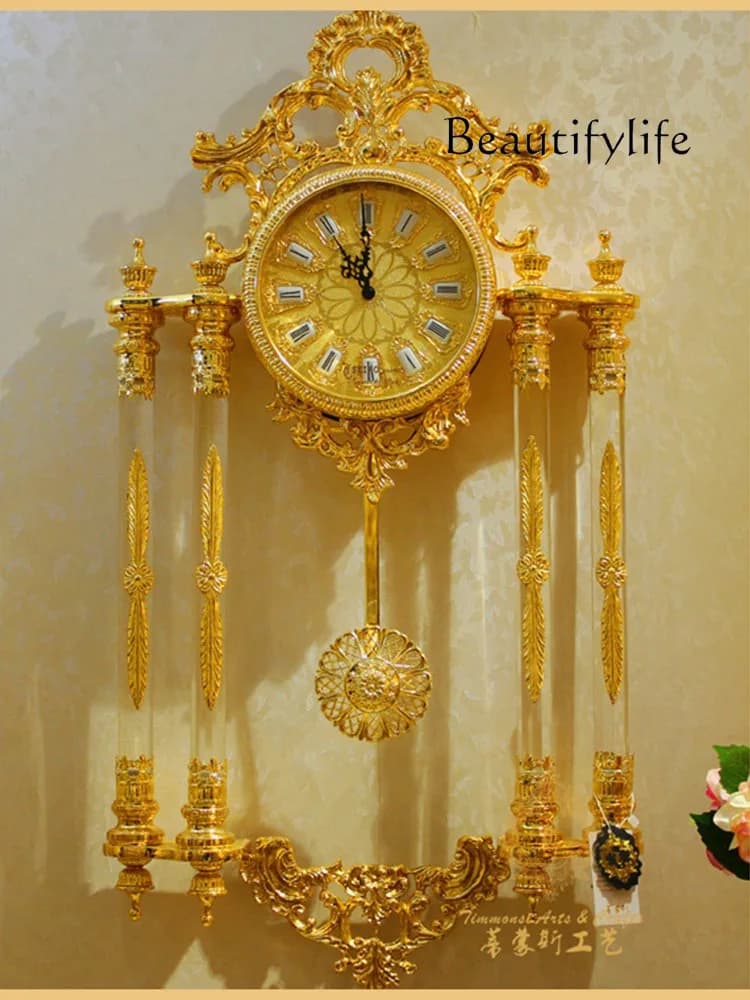 Orologio da parete silenzioso creativo per soggiorno di moda in stile europeo Orologio in cristallo placcato oro Orologio al quarzo moderno in stile europeo per la casa