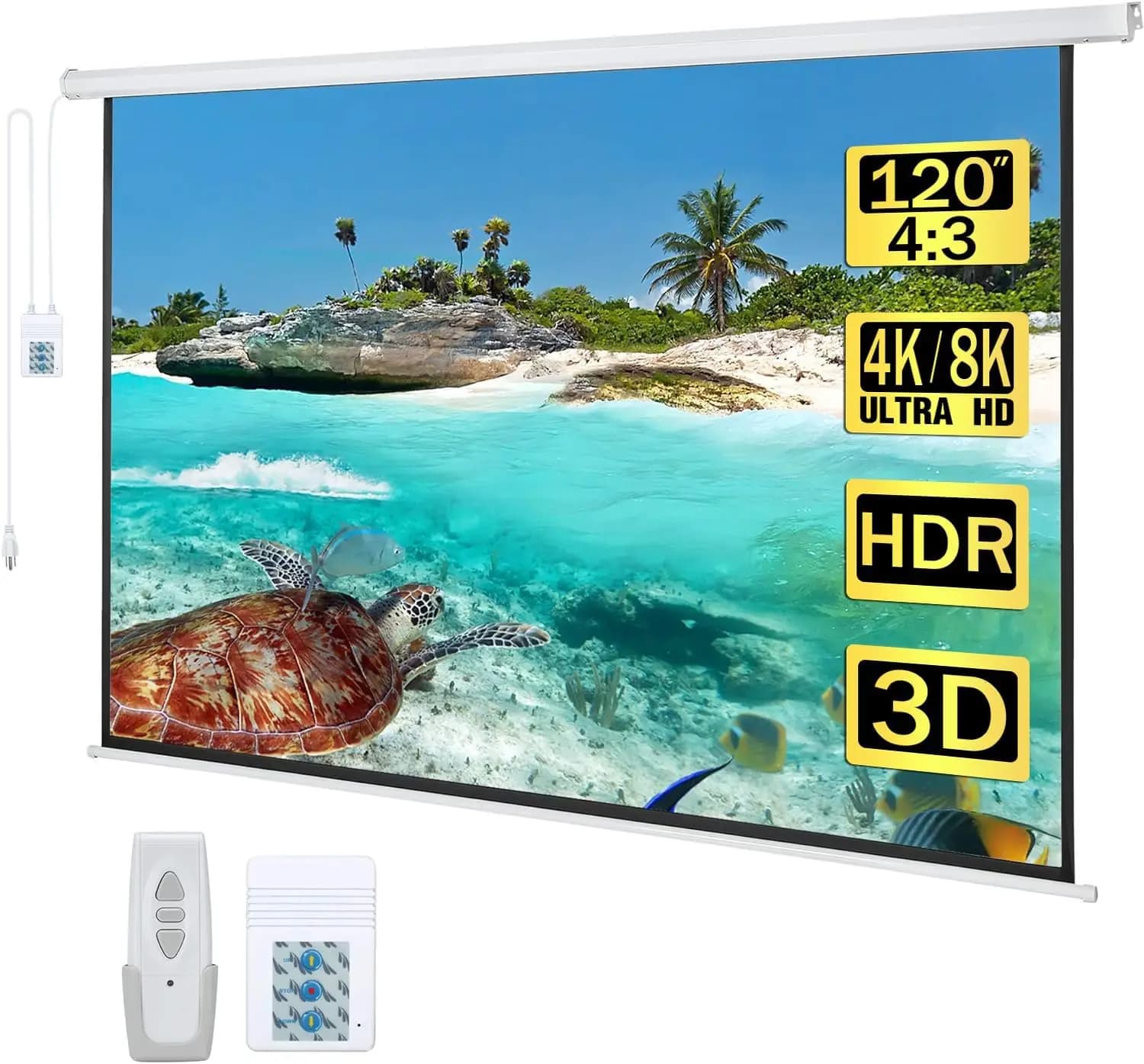 Schermo per Proiettore Motorizzato 120" Diagonale 4:3 HD per Home Theater con Telecomando e Montaggio a Parete/Soffitto