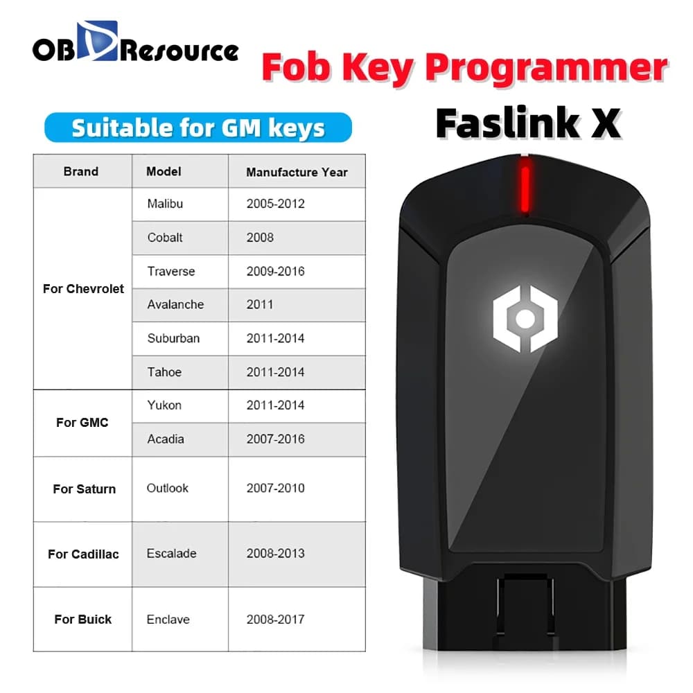 Strumento di programmazione chiavi OBDResource per telecomandi auto GM Faslink X, transponder per Chevrolet, GMC, Saturn, Cadillac, Buick