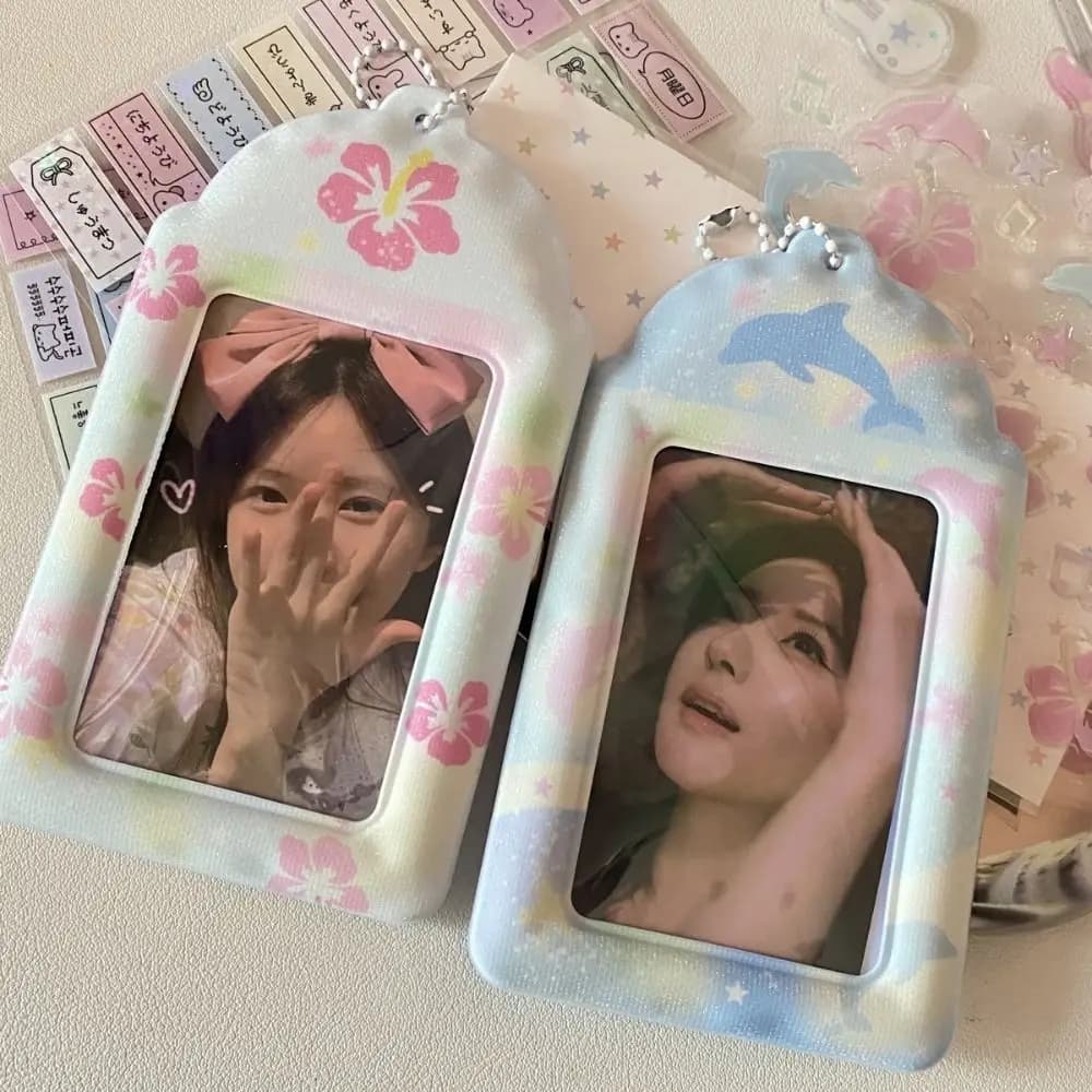 Portafoto Kpop da 3 pollici alla moda, mini portafoto in PVC per idol, portacarte regalo con fiori
