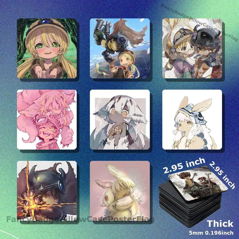 M-Made In Abyss Acrylic Refrigerator Magnets Square Tiles with Magnetic Sheets for Home Decoration
