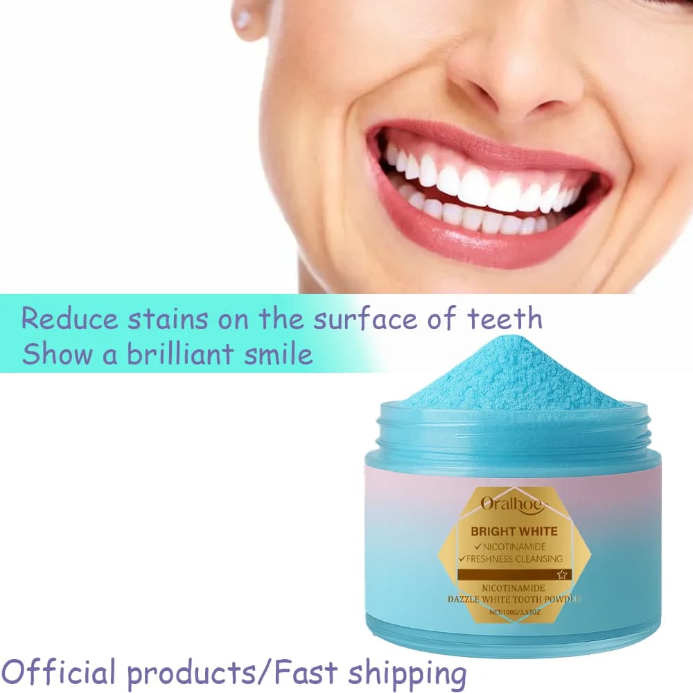 Polvere sbiancante per denti alla nicotinamide, pulisce la placca, rimuove le macchie, elimina il tartaro, alito fresco, igiene orale, polvere sbiancante per denti