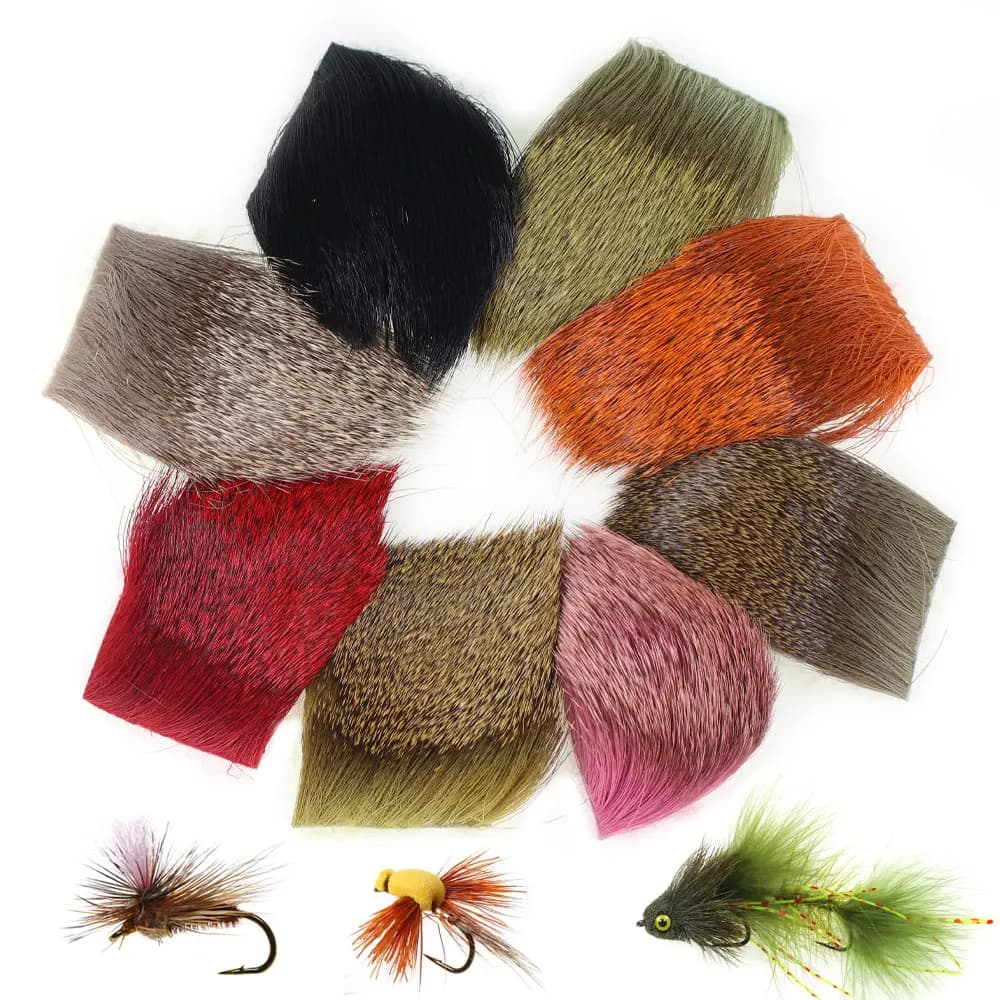 1PC 5 cm X 5 cm Capelli di cervo naturali e tinti Materiale per legare la mosca per la ninfa Filanti per mosche secche Esche da pesca alla trota