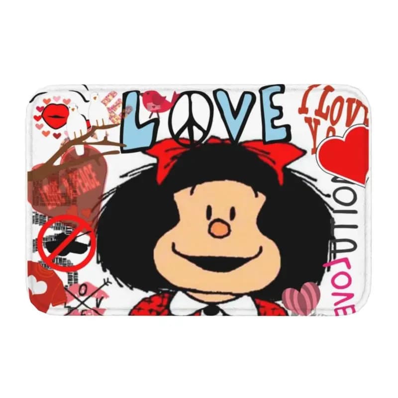 Love And Mafalda Surrounded By Hearts Tappetino per porta d'ingresso Antiscivolo Quino Manga Cartoon Zerbino Cucina Balcone Ingresso Tappeto