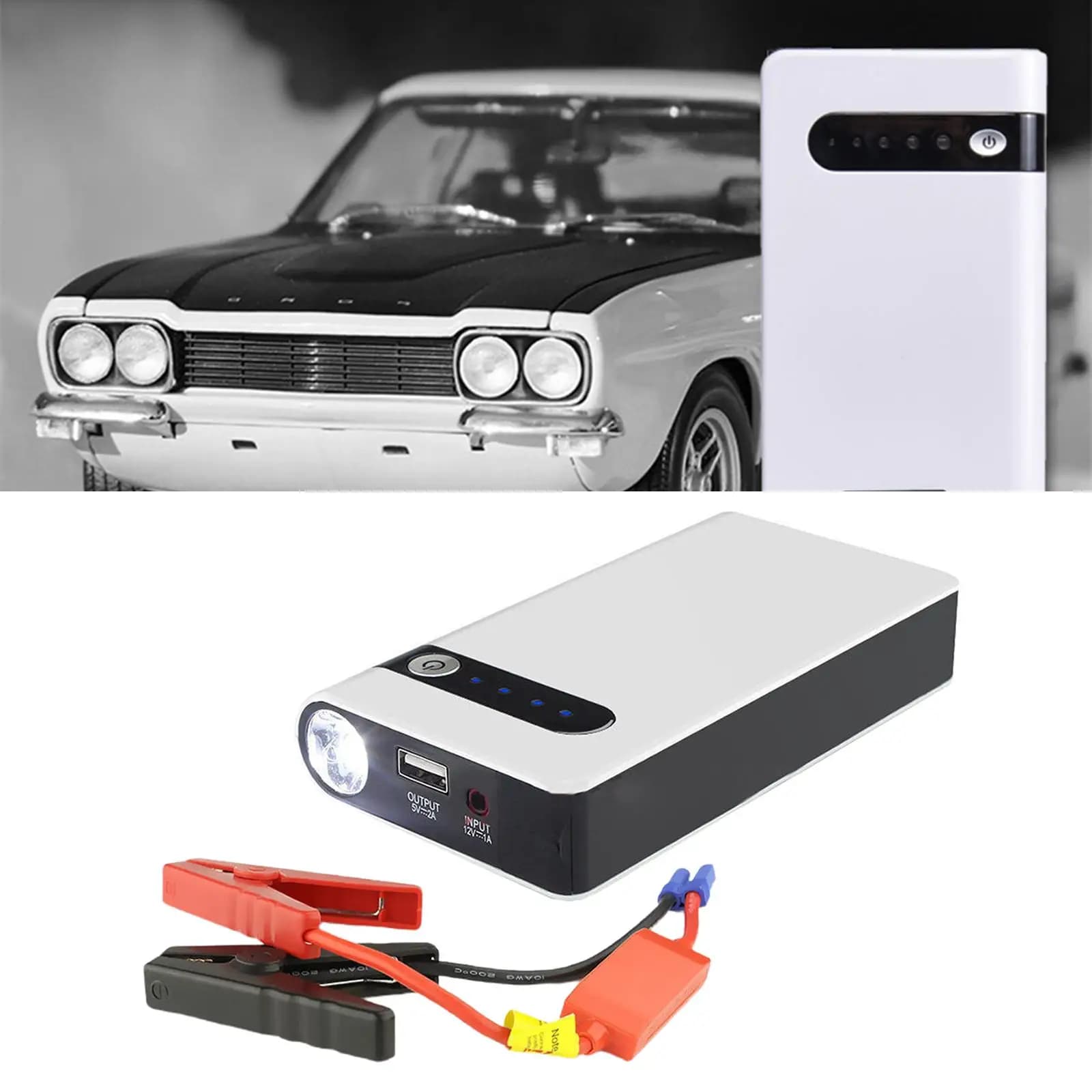Avviatore di Emergenza per Auto 8000mAh, Booster Batteria Portatile con Torcia LED per Emergenze, Power Bank ed Elettronica