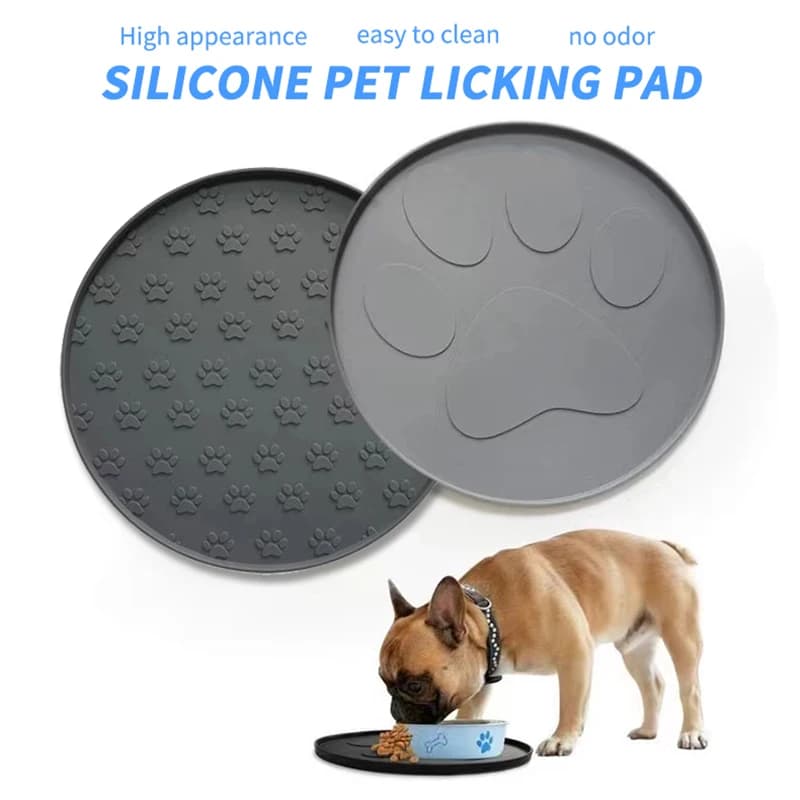 Tappetino per pasti per animali domestici in silicone caffè/rosa/grigio/nero, tappetino per alimentazione a prova di perdite per cani, motivo con impronta rotonda, pad per leccare lento per l'alimentazione dei gatti
