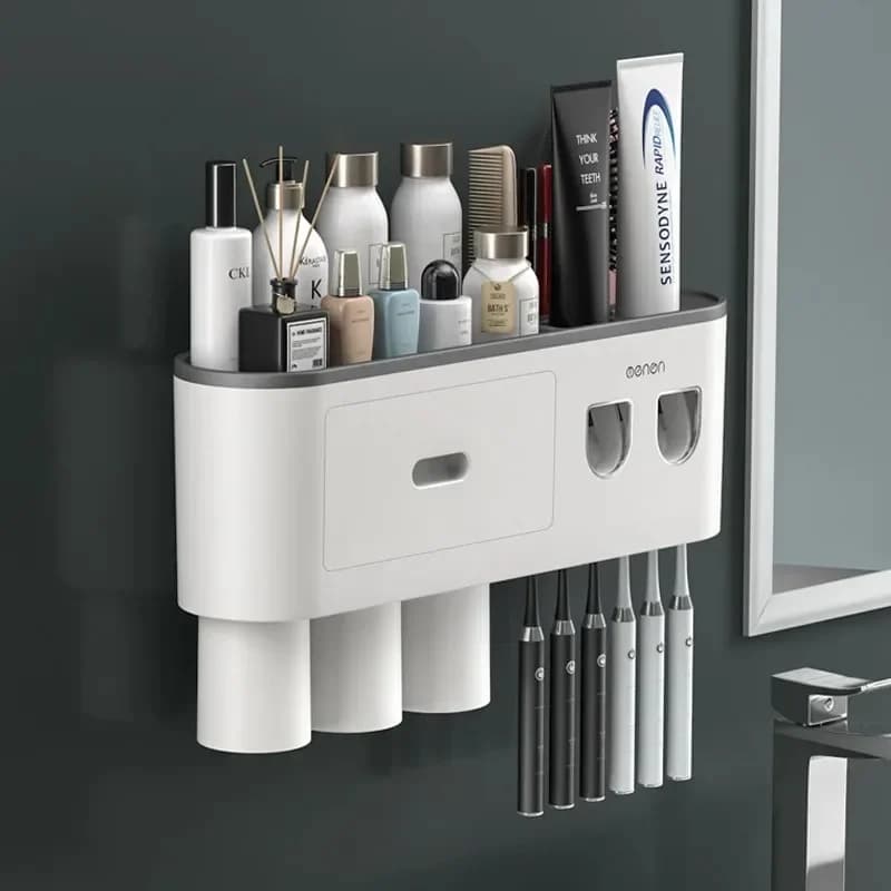 1 Piece Home Bathroom Wash Set - Punch-Free Toothbrush Cup Holder with Automatic Toothpaste Squeezer