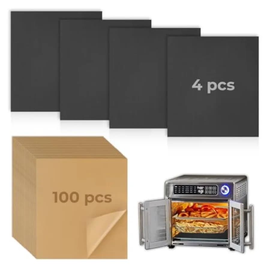 104 PCS Oven Liner for Emeril Lagasse 26 QT Extra Large Air Fryer, Unbleached Parchment Paper and Reusable Oven Liners for Bott