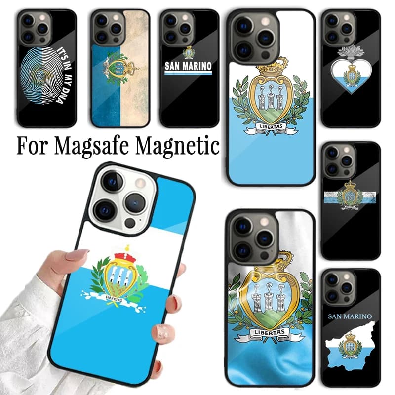 Cover per telefono con bandiera di San Marino per iPhone 17 AIR 16 15 14 13 12 11 Pro Max Plus, custodia magnetica wireless Magsafe