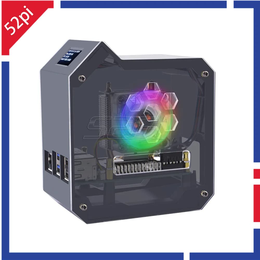 Complete mini tower ABS 52Pi Raspberry Pi 5 with power supply for display screen Ice Tower 0,96 for Raspberry Pi5