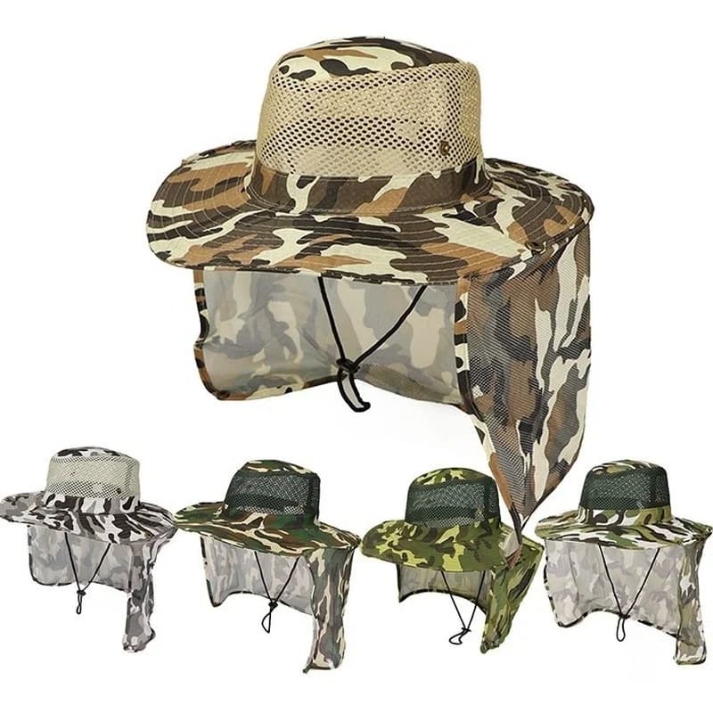 1pc cappello da pesca all'aperto a tesa larga uomo mesh traspirante berretto da pesca mimetico cappelli da spiaggia mimetico protezione solare UV cappello parasole