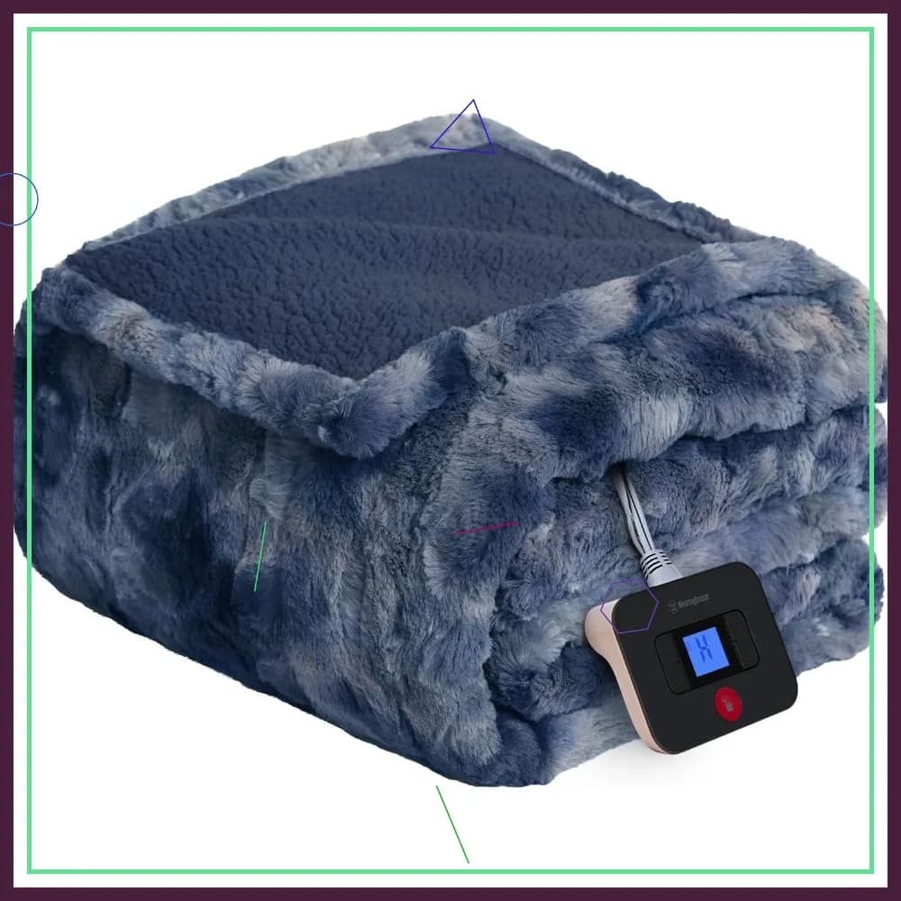 Coperta Riscaldata in Finta Pelliccia, Misura Singola, 10 Livelli di Riscaldamento e Spegnimento Automatico, Morbida Sherpa Lavabile (157 x 213 cm, Indaco)