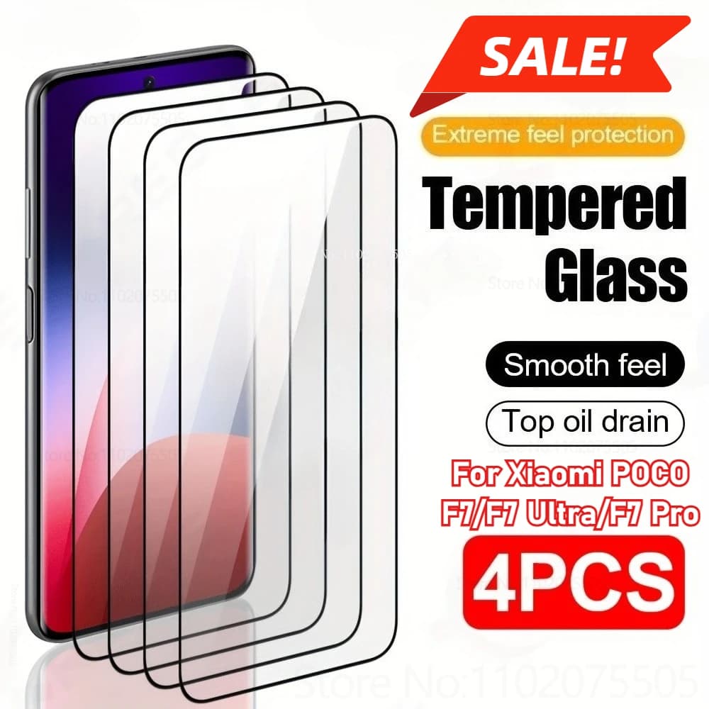 4 pcs Tempered Glass Black Edge for Xiaomi POCO F7/F7 Ultra/F7 Pro/F6 Pro Full Screen Protect F5 Pro F4/F3 GT Cell Phone Film