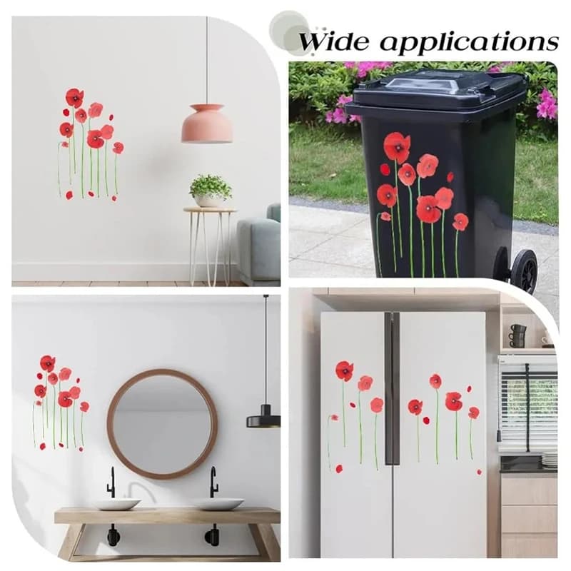 Adesivi per pattumiera con fiori Adesivo per bidone della spazzatura con ruota di giglio Decalcomanie autoadesive in PVC Adesivo decorativo impermeabile Decorazione da parete