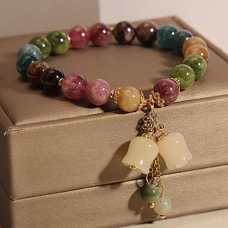 Bracciali di Moda in Cristallo di Tormalina Naturale, Bracciale con Ciondolo Orchidea di Lusso Leggero per Donne, Gioielli per Feste di Compleanno