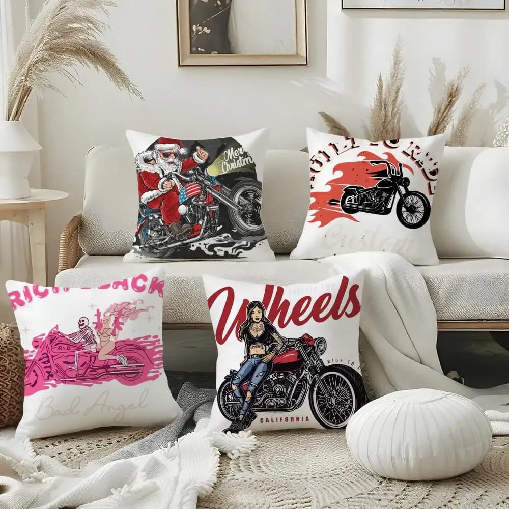 Retro Motorcycle Rider Pillow Case Pillow Case Plush Fabric Soft Double Sided Print Home Sofa High Quality Cushion