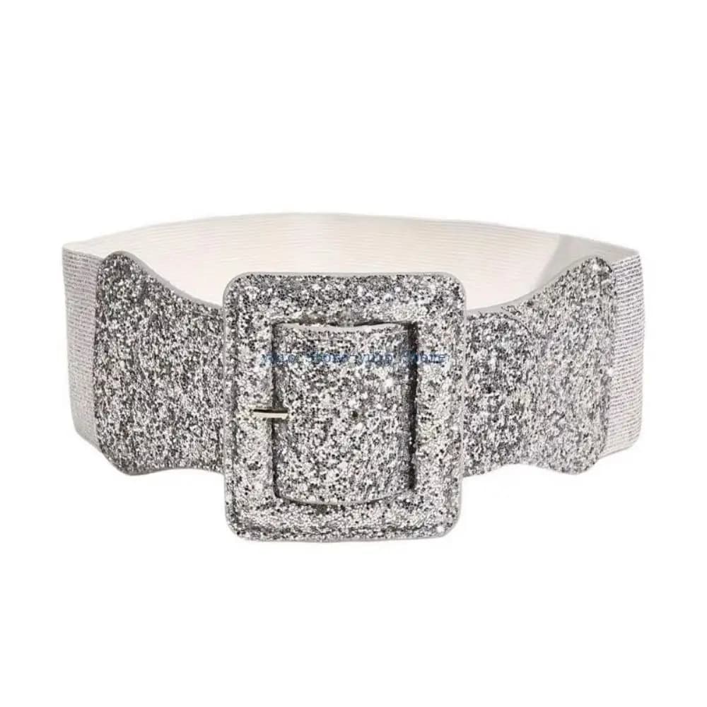 Cintura Larga alla Moda, Cintura Vintage Luccicante, Fascia Elastica Regolabile con Paillettes Scintillanti per Abiti, Cappotti e Completi
